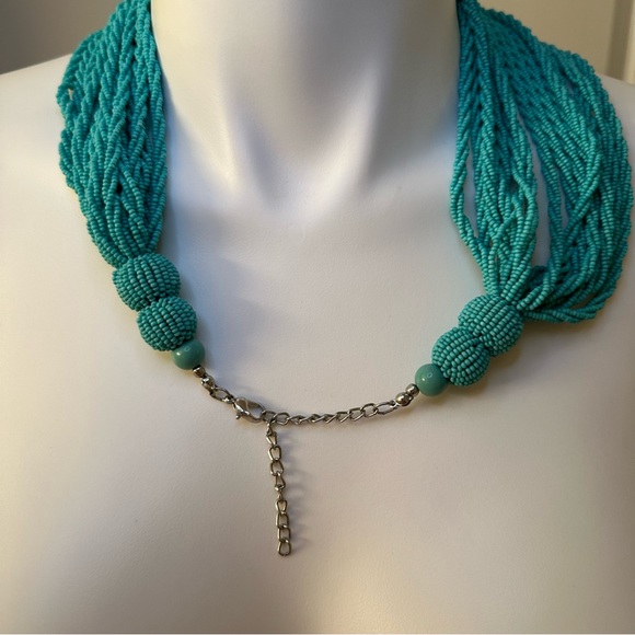 Faux turquoise multi strand beaded adjustable necklace - Picture 4 of 4